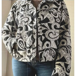 Anne Carson XL Vintage Women's XL Quilted Silk Jacket Black White Artistic Pink
